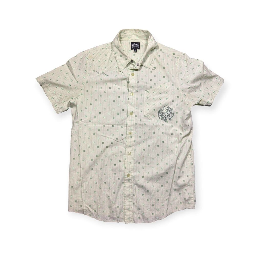Fox Racing Light Green Button Front Shirt Size Large Fox Print Dress Shirt